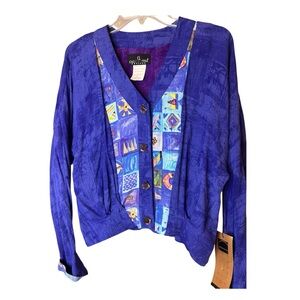 Carole Little Women’s Geometric Pattern Purple V-Neck Button Closure Jacket NWT